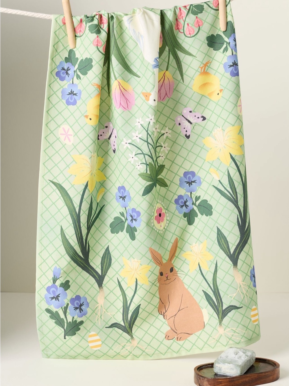 NWT Anthropologie Easter Bunny Dish Towel in Guacamole